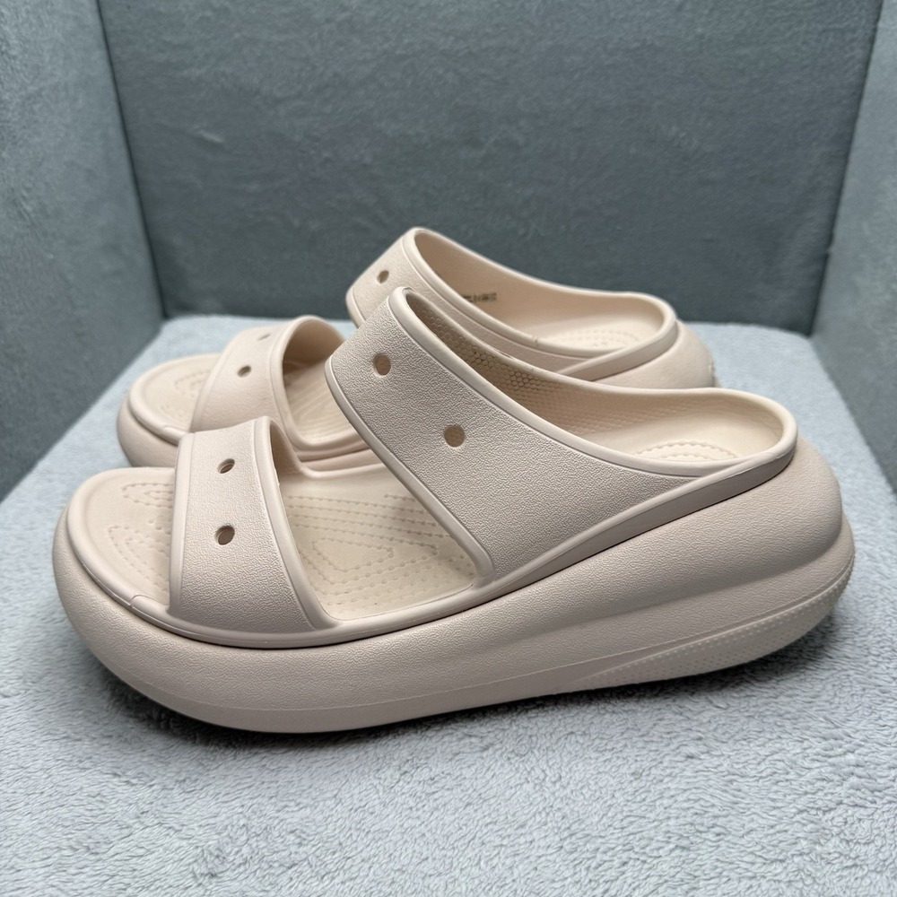 Crocs Classic Crush Sandal Womens 7 Bone Platform Two-Strap Slide Comfort 207670